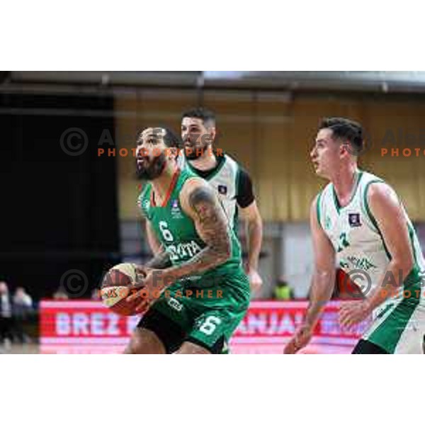 in action during ABA League 2023-2024 regular season basketball match between Cedevita Olimpija and Krka in Ljubljana, Slovenia on December 16, 2023