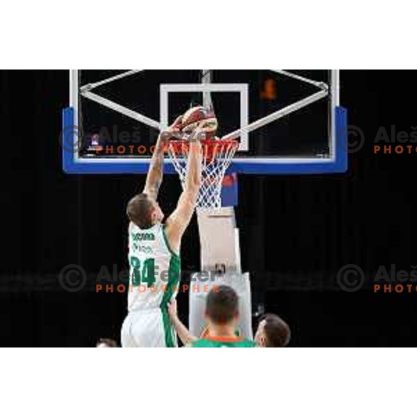 in action during ABA League 2023-2024 regular season basketball match between Cedevita Olimpija and Krka in Ljubljana, Slovenia on December 16, 2023