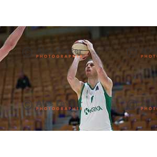 in action during ABA League 2023-2024 regular season basketball match between Cedevita Olimpija and Krka in Ljubljana, Slovenia on December 16, 2023