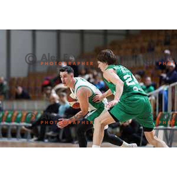 in action during ABA League 2023-2024 regular season basketball match between Cedevita Olimpija and Krka in Ljubljana, Slovenia on December 16, 2023