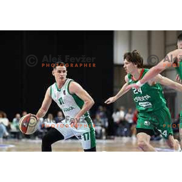 Jan Span of Krka in action during ABA League 2023-2024 regular season basketball match between Cedevita Olimpija and Krka in Ljubljana, Slovenia on December 16, 2023