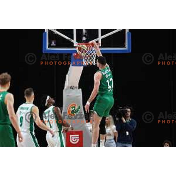 Karlo Matkovic in action during ABA League 2023-2024 regular season basketball match between Cedevita Olimpija and Krka in Ljubljana, Slovenia on December 16, 2023