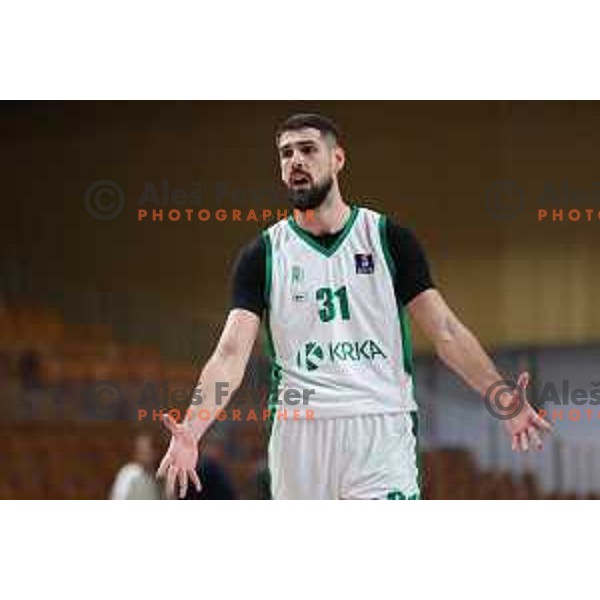 Marko Radovanovic in action during ABA League 2023-2024 regular season basketball match between Cedevita Olimpija and Krka in Ljubljana, Slovenia on December 16, 2023. Foto: Filip Barbalic