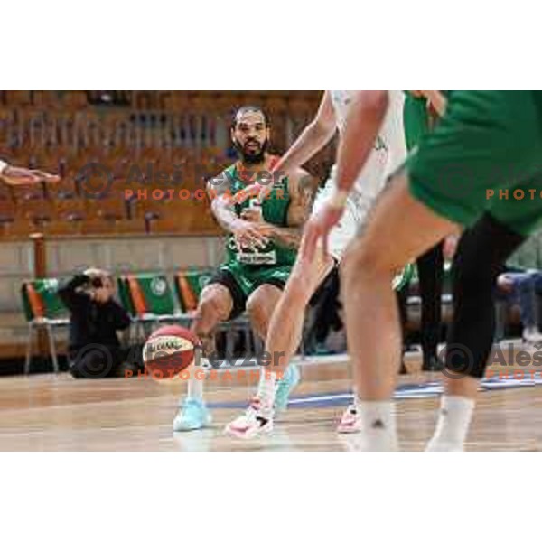 Justin Cobbs in action during ABA League 2023-2024 regular season basketball match between Cedevita Olimpija and Krka in Ljubljana, Slovenia on December 16, 2023. Foto: Filip Barbalic