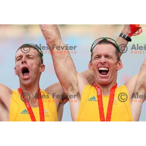 Drew Ginn and Duncan Free (AUS) celebrate victory in men\'s pair at Olympic games in Beijing, China 16.8.2008 