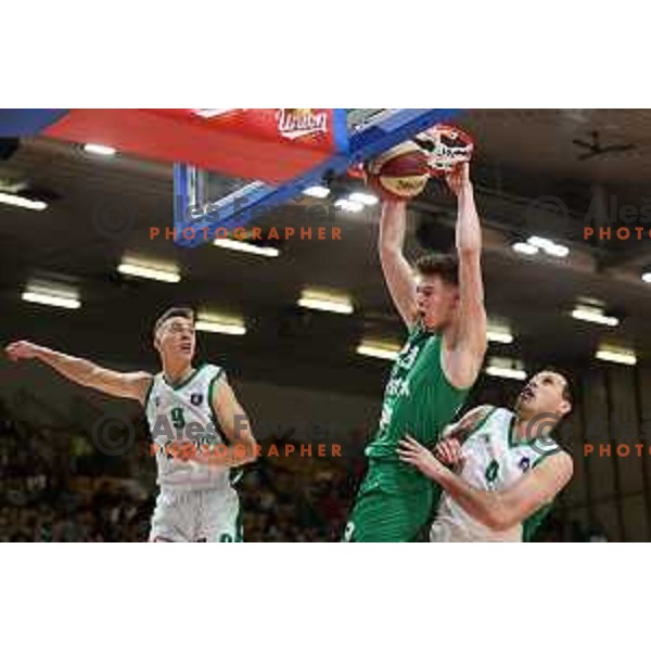 Luka Scuka in action during ABA League 2023-2024 regular season basketball match between Cedevita Olimpija and Krka in Ljubljana, Slovenia on December 16, 2023. Foto: Filip Barbalic