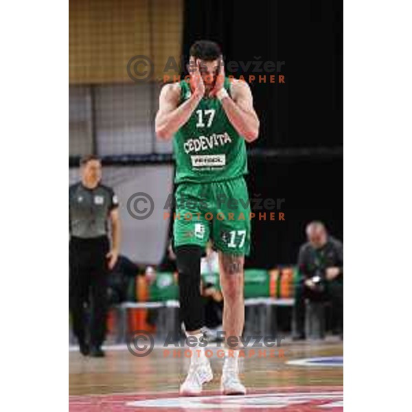 Karlo Matkovic in action during ABA League 2023-2024 regular season basketball match between Cedevita Olimpija and Krka in Ljubljana, Slovenia on December 16, 2023