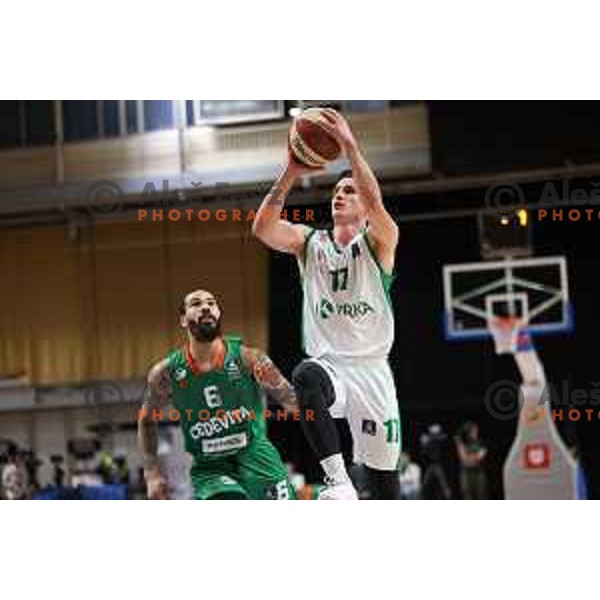 Jan Span of Krka in action during ABA League 2023-2024 regular season basketball match between Cedevita Olimpija and Krka in Ljubljana, Slovenia on December 16, 2023