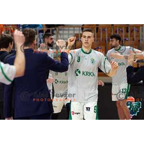 in action during ABA League 2023-2024 regular season basketball match between Cedevita Olimpija and Krka in Ljubljana, Slovenia on December 16, 2023