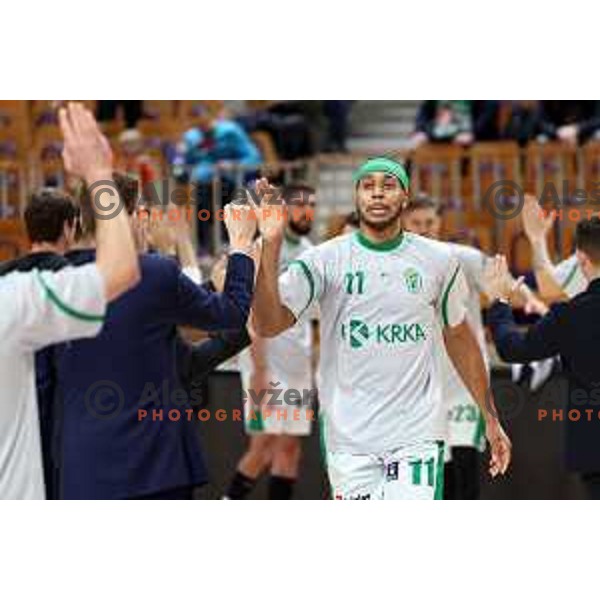 in action during ABA League 2023-2024 regular season basketball match between Cedevita Olimpija and Krka in Ljubljana, Slovenia on December 16, 2023