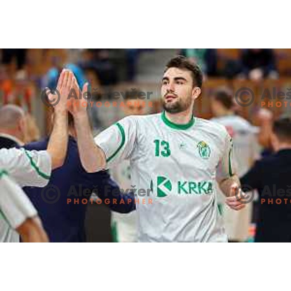 in action during ABA League 2023-2024 regular season basketball match between Cedevita Olimpija and Krka in Ljubljana, Slovenia on December 16, 2023