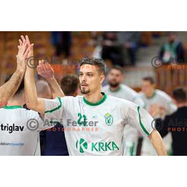 in action during ABA League 2023-2024 regular season basketball match between Cedevita Olimpija and Krka in Ljubljana, Slovenia on December 16, 2023