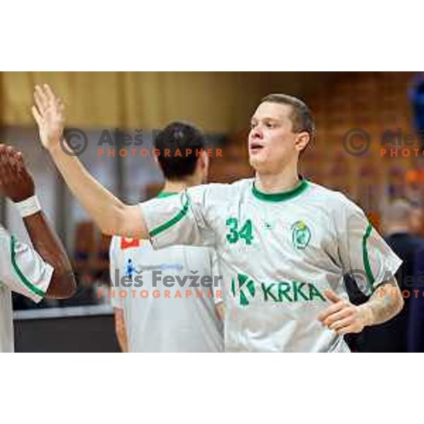 in action during ABA League 2023-2024 regular season basketball match between Cedevita Olimpija and Krka in Ljubljana, Slovenia on December 16, 2023