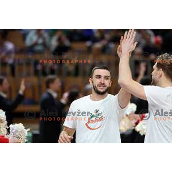 in action during ABA League 2023-2024 regular season basketball match between Cedevita Olimpija and Krka in Ljubljana, Slovenia on December 16, 2023