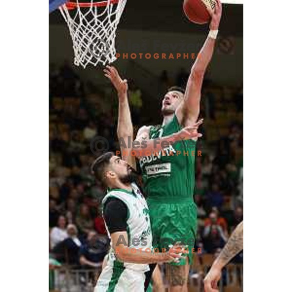 Marko Radovanovic and Karlo Matkovic in action during ABA League 2023-2024 regular season basketball match between Cedevita Olimpija and Krka in Ljubljana, Slovenia on December 16, 2023. Foto: Filip Barbalic