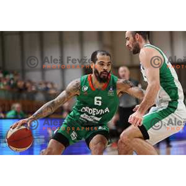 Justin Cobbs in action during ABA League 2023-2024 regular season basketball match between Cedevita Olimpija and Krka in Ljubljana, Slovenia on December 16, 2023. Foto: Filip Barbalic