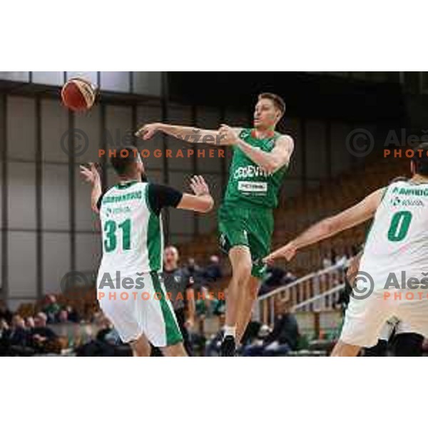 Gregor Glas in action during ABA League 2023-2024 regular season basketball match between Cedevita Olimpija and Krka in Ljubljana, Slovenia on December 16, 2023. Foto: Filip Barbalic