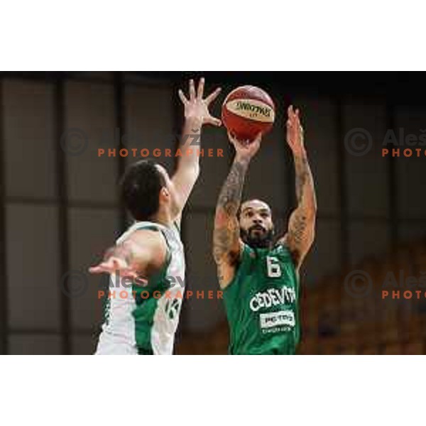 Justin Cobbs in action during ABA League 2023-2024 regular season basketball match between Cedevita Olimpija and Krka in Ljubljana, Slovenia on December 16, 2023. Foto: Filip Barbalic