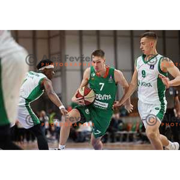 Gregor Glas in action during ABA League 2023-2024 regular season basketball match between Cedevita Olimpija and Krka in Ljubljana, Slovenia on December 16, 2023. Foto: Filip Barbalic