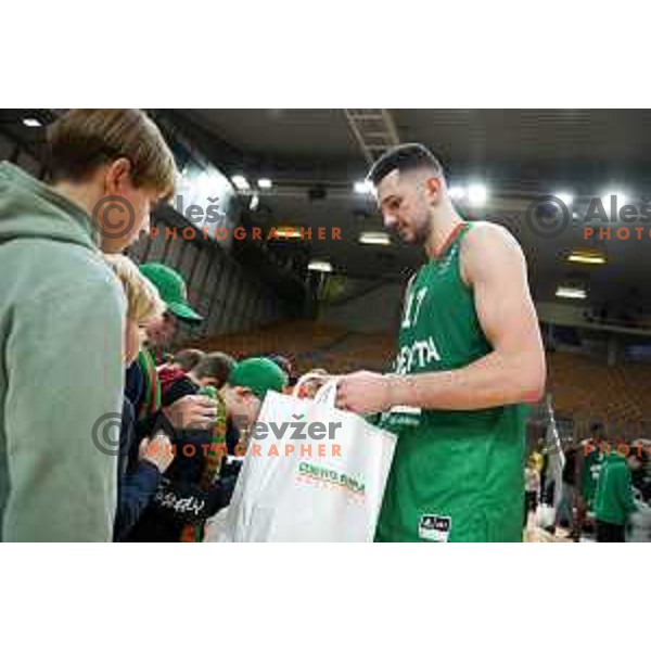 Karlo Matkovic in action during ABA League 2023-2024 regular season basketball match between Cedevita Olimpija and Krka in Ljubljana, Slovenia on December 16, 2023. Foto: Filip Barbalic