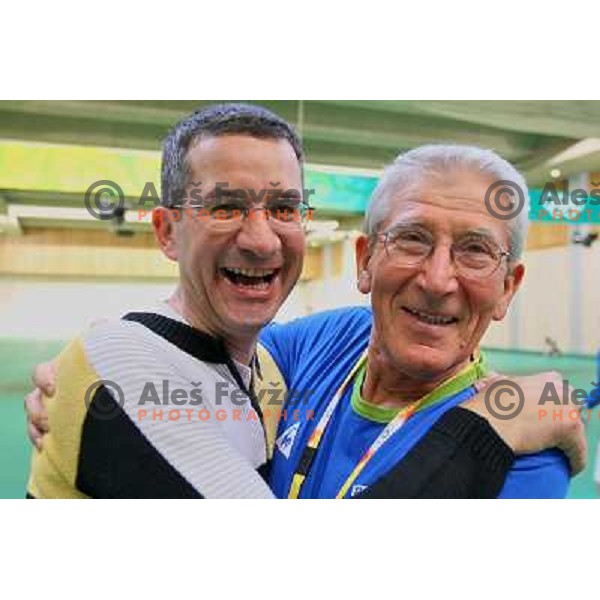 Rajmond Debevec (SLO) with his coach Lojze mikolic after he won bronze Olympic medal in shooting 50 meters rifle 3 positions at Olympic games in Beijing, China 17.8.2008 