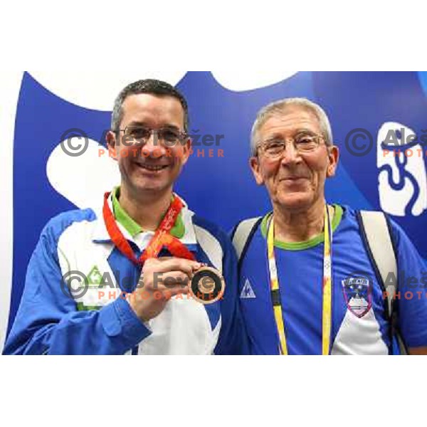 Lojze Mikolic (right) and Rajmond Debevec (SLO) who won bronze Olympic medal in shooting 50 meters rifle 3 positions at Olympic games in Beijing, China 17.8.2008 