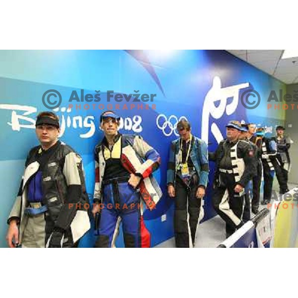 Shooters waiting for final where Rajmond Debevec (SLO) won bronze Olympic medal in shooting 50 meters rifle 3 positions at Olympic games in Beijing, China 17.8.2008 