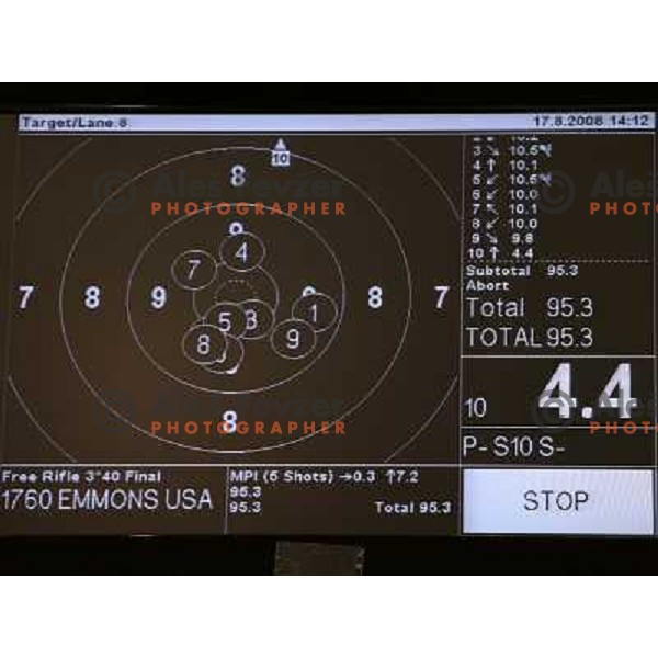 Emmons (USA) lost gold medal with 4.4 last shot in 50 meters rifle 3 positions at Olympic games in Beijing, China 17.8.2008 