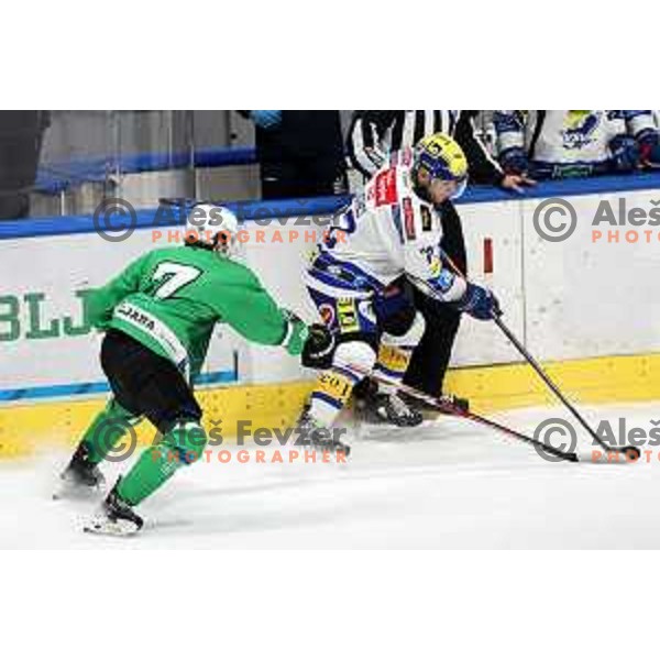 Bine Masic in action during IceHL match between SZ Olimpija and VSV in Tivoli Hall, Ljubljana, Slovenia on January 12, 2024 