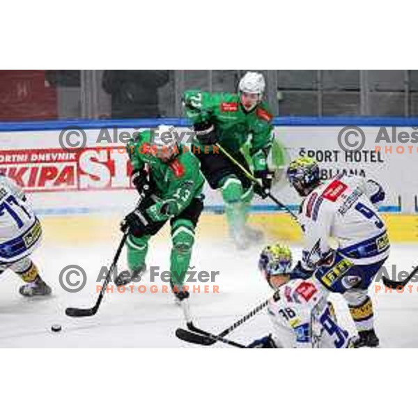 In action during IceHL match between SZ Olimpija and VSV in Tivoli Hall, Ljubljana, Slovenia on January 12, 2024