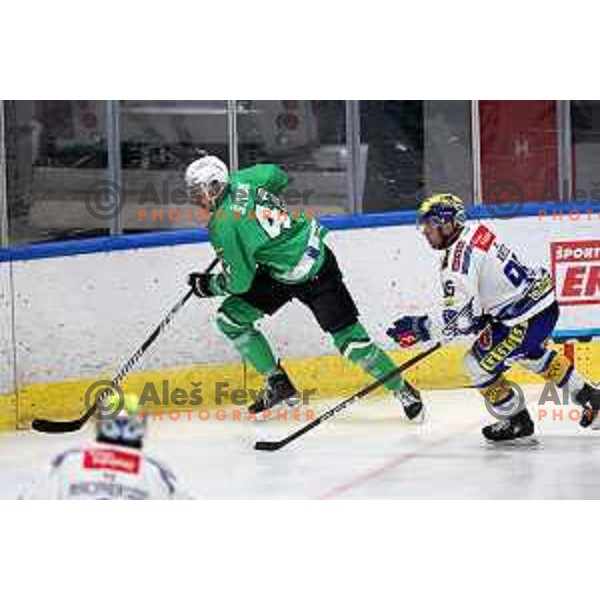 In action during IceHL match between SZ Olimpija and VSV in Tivoli Hall, Ljubljana, Slovenia on January 12, 2024