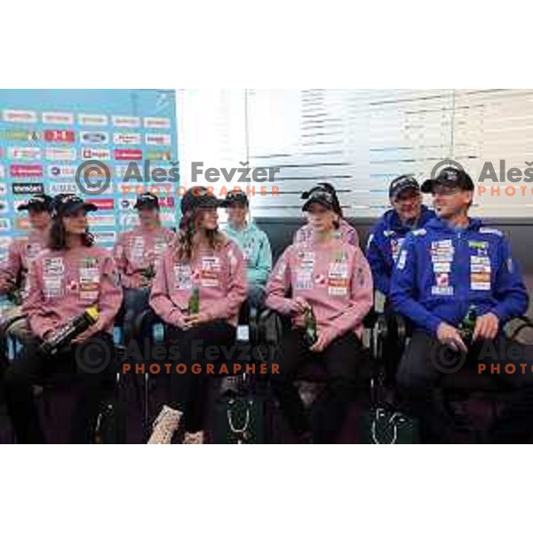 Nika Kriznar and Nika Prevc during Ljubno FIS World Cup Women\'s Ski jumping press conference, Ljubljana on January 24, 2024