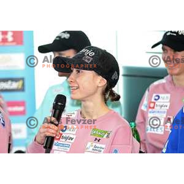Nika Prevc during Ljubno FIS World Cup Women\'s Ski jumping press conference, Ljubljana on January 24, 2024