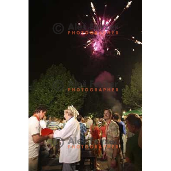 Fireworks after reception in Slovenian house for gold medalist Primoz Kozmus and bronze medalist Rajmond Debevec ( SLO) at Olympic games in Beijing, China 18.8.2008 Photo by Ales Fevzer 