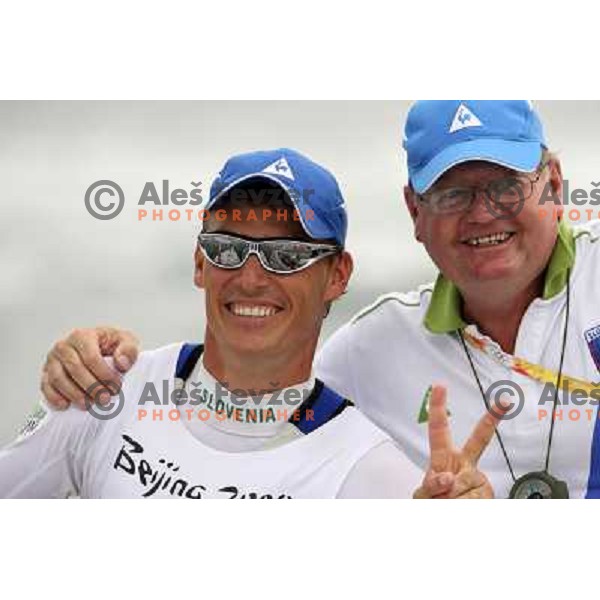 Coach Trevor Millar (left) and Vasilij Zbogar who won olympic silver medal in laser at sailing ragatta in Qingdao during Olympic games in Beijing, China 19.8.2008 Photo by Ales Fevzer 