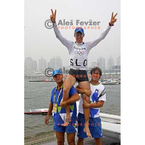Vasilij Zbogar won olympic silver medal in laser at sailing ragatta in Qingdao during Olympic games in Beijing, China 19.8.2008 Photo by Ales Fevzer 