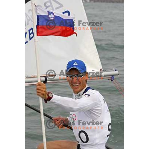 Vasilij Zbogar won olympic silver medal in laser at sailing ragatta in Qingdao during Olympic games in Beijing, China 19.8.2008 Photo by Ales Fevzer 