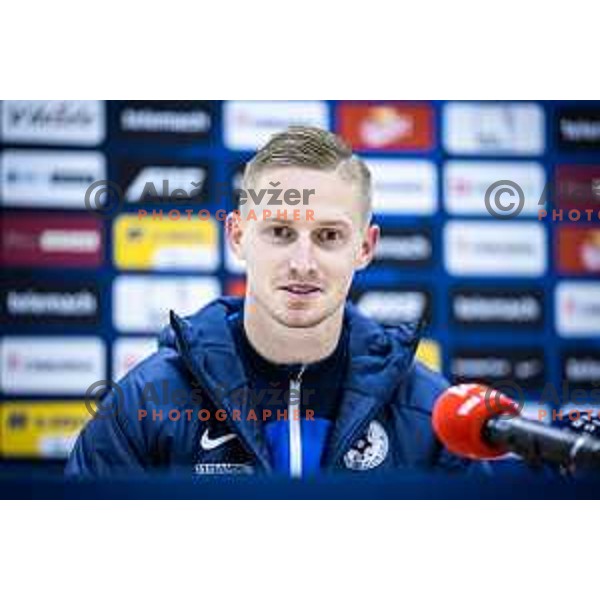 Zan Karnicnik at the press conference after Prva liga Telemach football match between Celje and Mura in Stadion Z’dezele, Celje, Slovenia on February 11, 2024. Photo: Jure Banfi