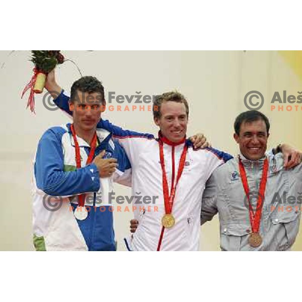 Vasilij Zbogar (left) won olympic silver medal in laser at sailing ragatta in Qingdao during Olympic games in Beijing, China 19.8.2008. Gold for Paul Goodison (GBR) , bronze for Diego romero (ITA) Photo by Ales Fevzer 