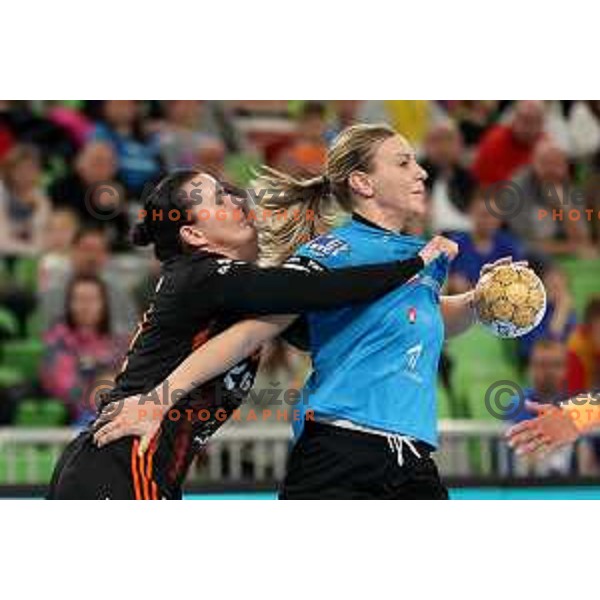 Barbara Lazovic of Krim Mercator in action during EHF Champions League Women handball match between Krim Mercator (SLO) and Zaglebie Lubin (POL) in Ljubljana, Slovenia on February 17, 2024. Foto: Filip Barbalic