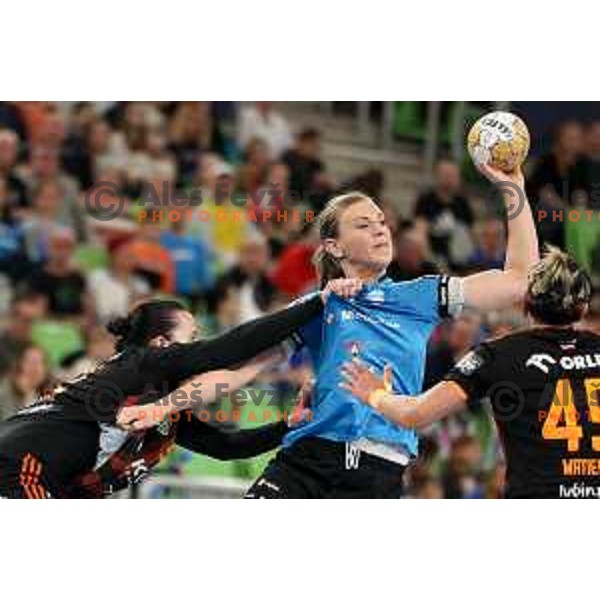 Barbara Lazovic of Krim Mercator in action during EHF Champions League Women handball match between Krim Mercator (SLO) and Zaglebie Lubin (POL) in Ljubljana, Slovenia on February 17, 2024. Foto: Filip Barbalic