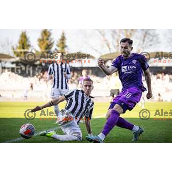 Maks Barisic in action during Prva liga Telemach football match between Mura and Maribor in Fazanerija, Murska Sobota, Slovenia on February 18, 2024. Photo: Jure Banfi