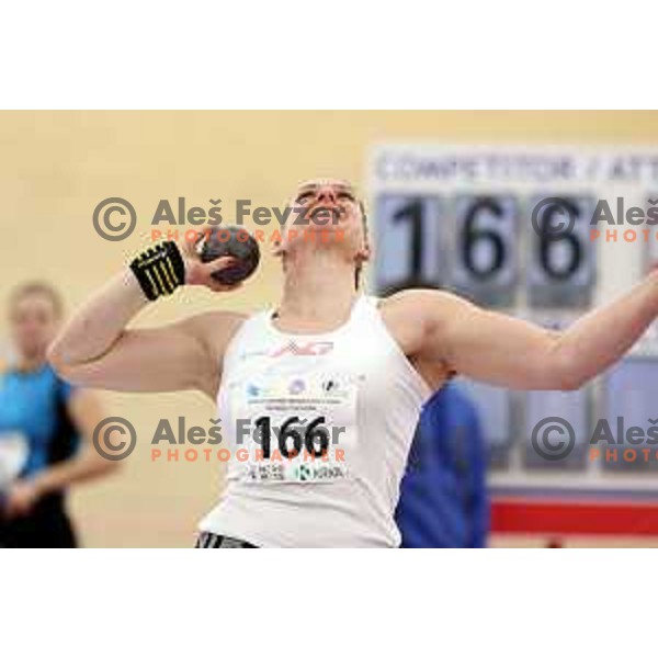 Veronika Domjan, winner of Women\'s Shot Put at Slovenian Athletics Indoor Championship in Novo Mesto, Slovenia on February 18, 2024