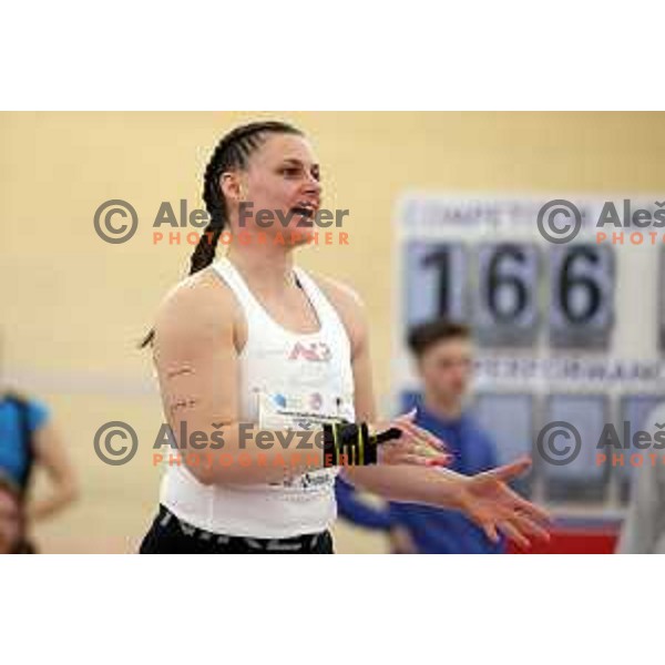 Veronika Domjan, winner of Women\'s Shot Put at Slovenian Athletics Indoor Championship in Novo Mesto, Slovenia on February 18, 2024