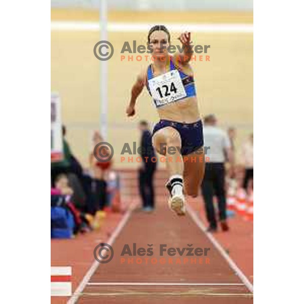 Neja Filipic, winner of Women\'s Triple jump at Slovenian Athletics Indoor Championship in Novo Mesto, Slovenia on February 18, 2024