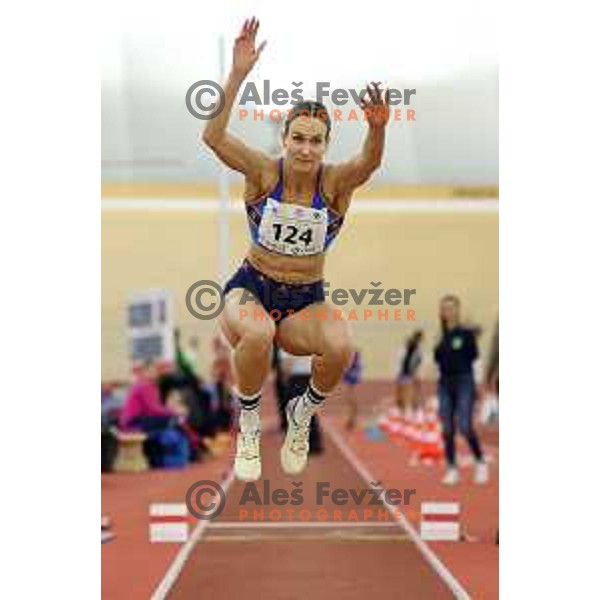 Neja Filipic, winner of Women\'s Triple jump at Slovenian Athletics Indoor Championship in Novo Mesto, Slovenia on February 18, 2024