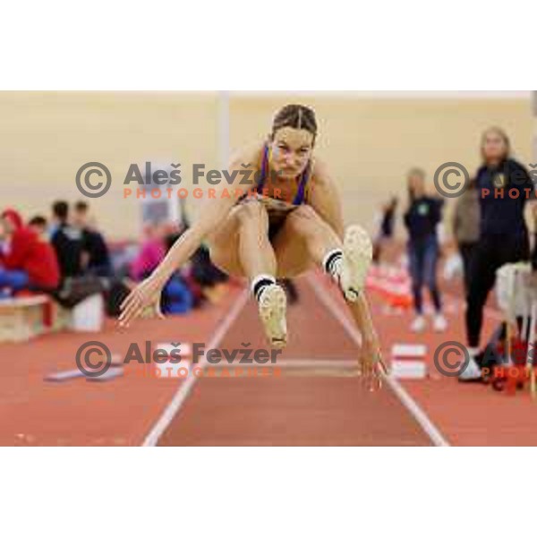 Neja Filipic, winner of Women\'s Triple jump at Slovenian Athletics Indoor Championship in Novo Mesto, Slovenia on February 18, 2024