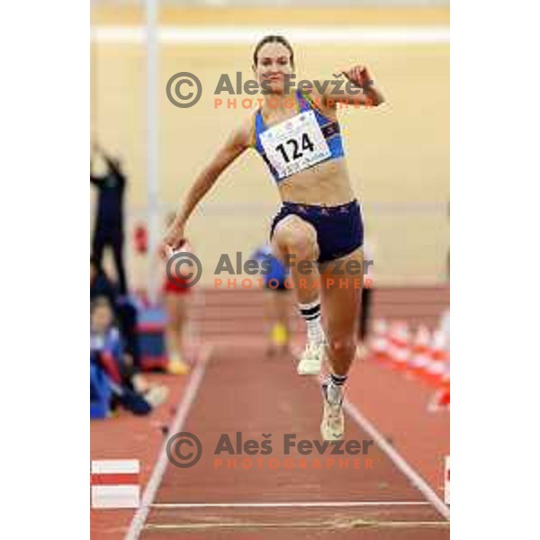 Neja Filipic, winner of Women\'s Triple jump at Slovenian Athletics Indoor Championship in Novo Mesto, Slovenia on February 18, 2024