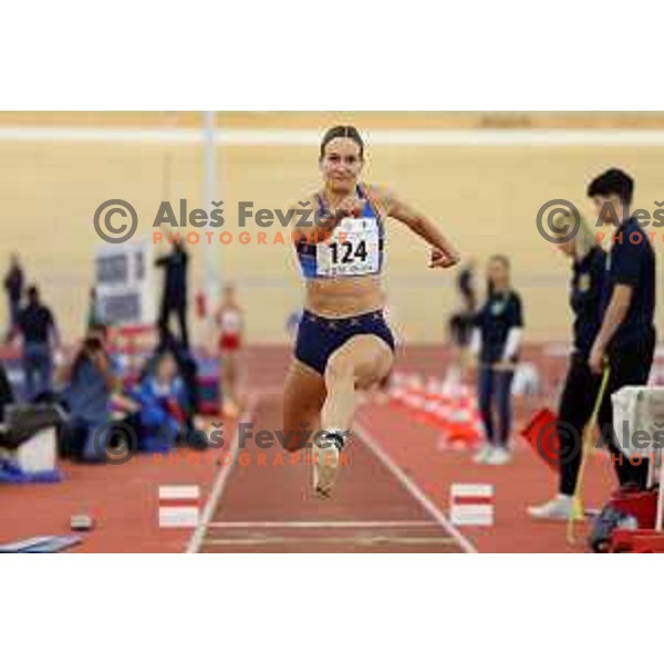 Neja Filipic, winner of Women\'s Triple jump at Slovenian Athletics Indoor Championship in Novo Mesto, Slovenia on February 18, 2024