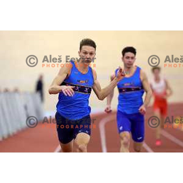 Lovro Mesec Kosir, winner of Men\'s 200 meters at Slovenian Athletics Indoor Championship in Novo Mesto, Slovenia on February 18, 2024 